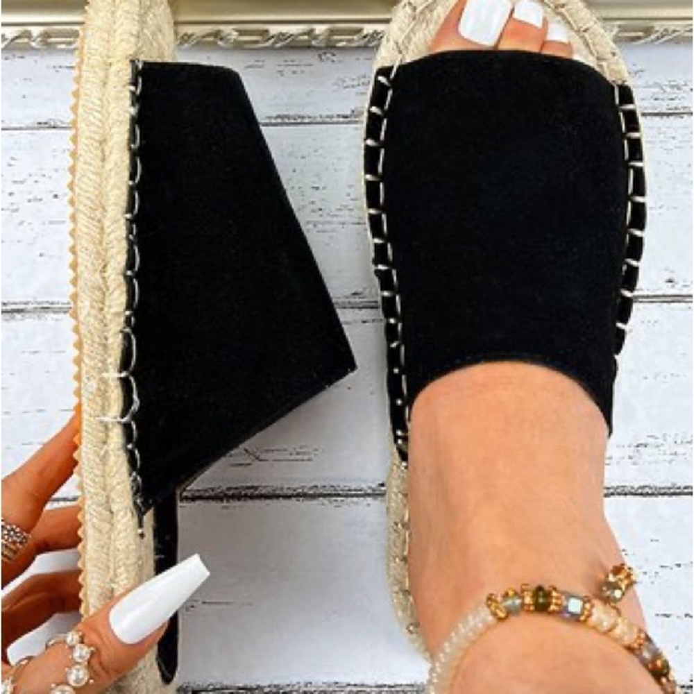 Black Espadrille Sandals - Picture 2 of 6